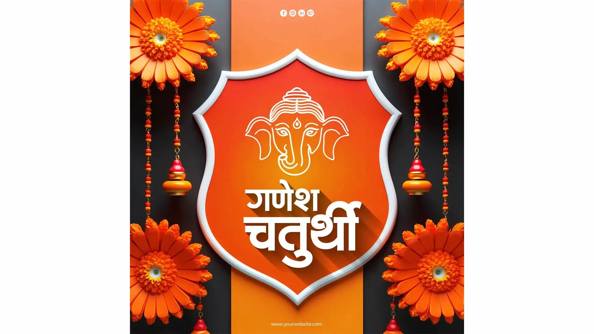 Stylish Ganesh Chaturthi Instagram Post with Shield and Floral Decoration image